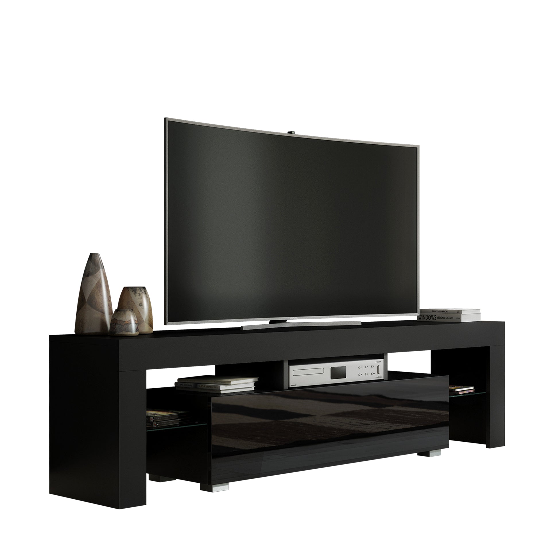 TV Stand – 160cm – High Gloss Doors – LED or Non-LED – Modern Media Unit – LUNARO