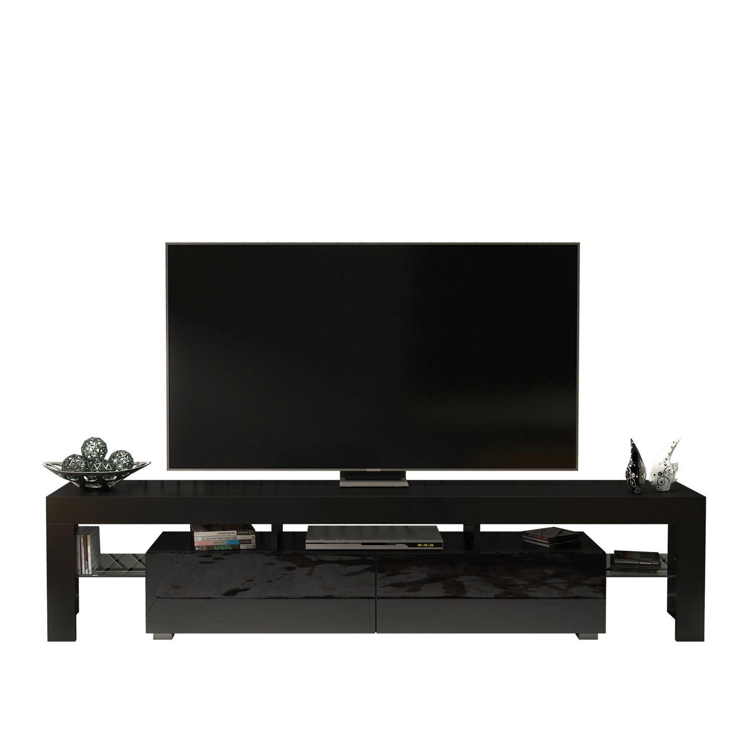 TV Stand – 200cm – High Gloss Doors – LED or Non-LED – Extra-Wide Modern Media Cabinet – LUNARO
