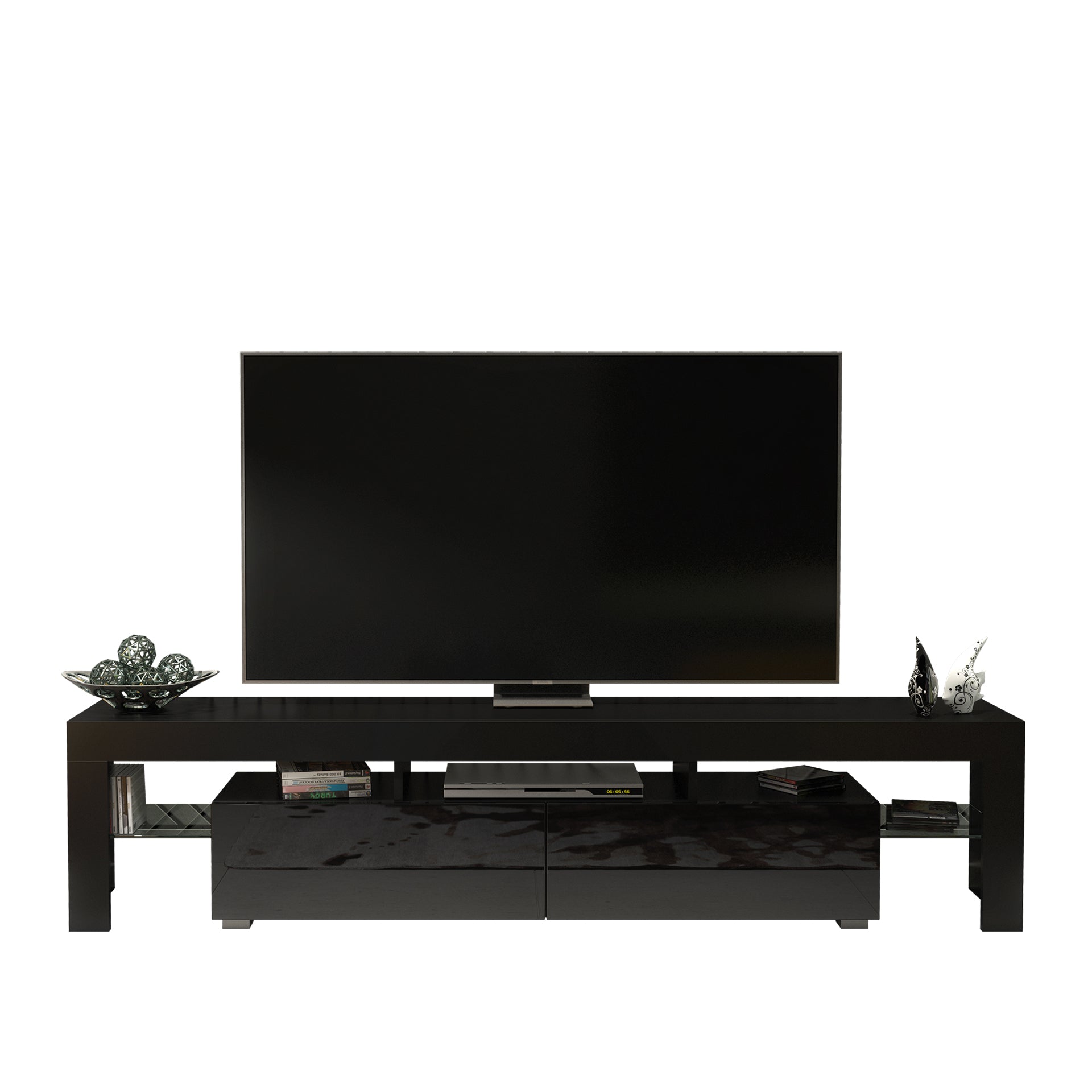 TV Stand – 200cm – High Gloss Doors – LED or Non-LED – Extra-Wide Modern Media Cabinet – LUNARO