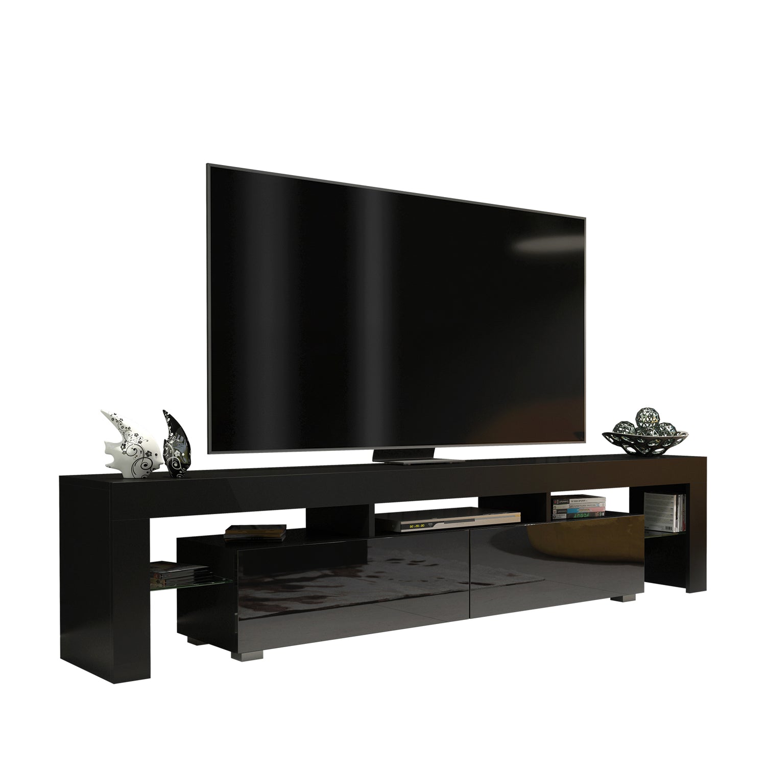 TV Stand – 200cm – High Gloss Doors – LED or Non-LED – Extra-Wide Modern Media Cabinet – LUNARO