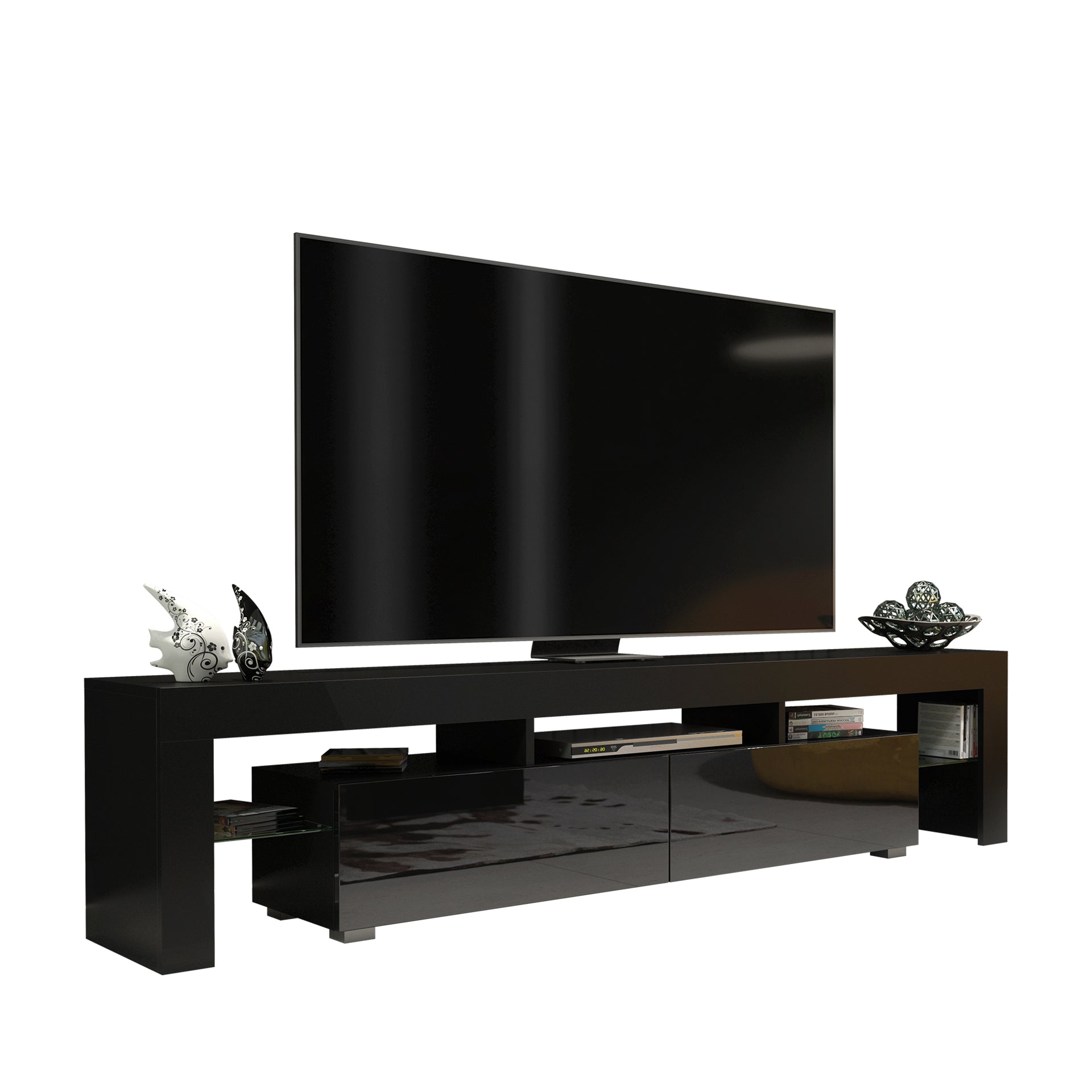 TV Stand – 200cm – High Gloss Doors – LED or Non-LED – Extra-Wide Modern Media Cabinet – LUNARO