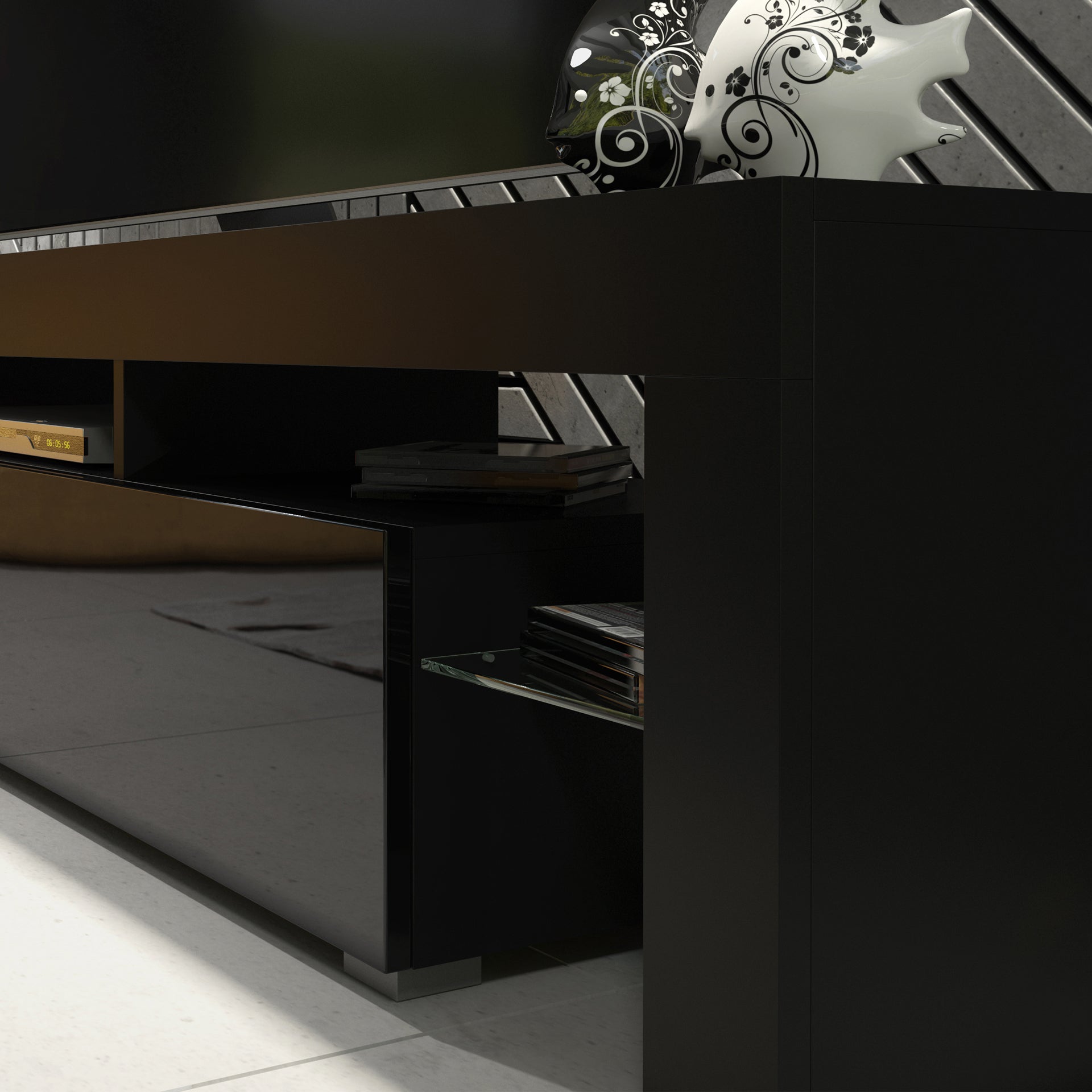 TV Stand – 200cm – High Gloss Doors – LED or Non-LED – Extra-Wide Modern Media Cabinet – LUNARO
