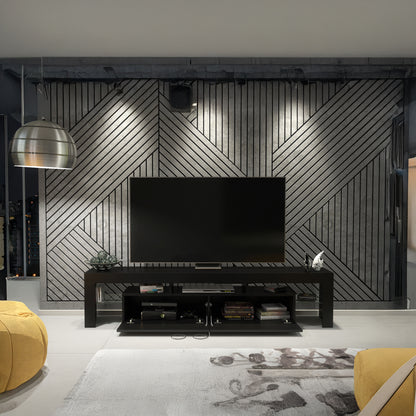 TV Stand – 200cm – High Gloss Doors – LED or Non-LED – Extra-Wide Modern Media Cabinet – LUNARO