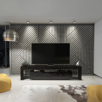 TV Stand – 200cm – High Gloss Doors – LED or Non-LED – Extra-Wide Modern Media Cabinet – LUNARO