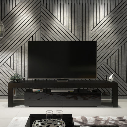 TV Stand – 200cm – High Gloss Doors – LED or Non-LED – Extra-Wide Modern Media Cabinet – LUNARO