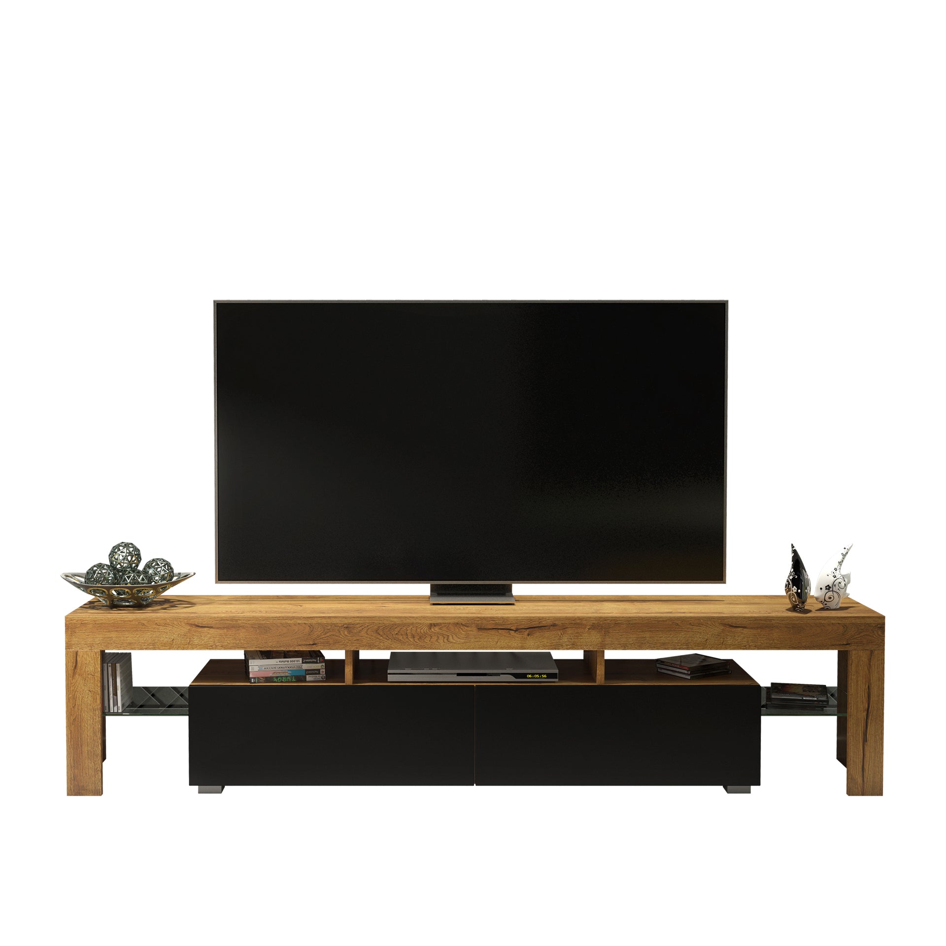 TV Stand – 200cm – High Gloss Doors – LED or Non-LED – Extra-Wide Modern Media Cabinet – LUNARO