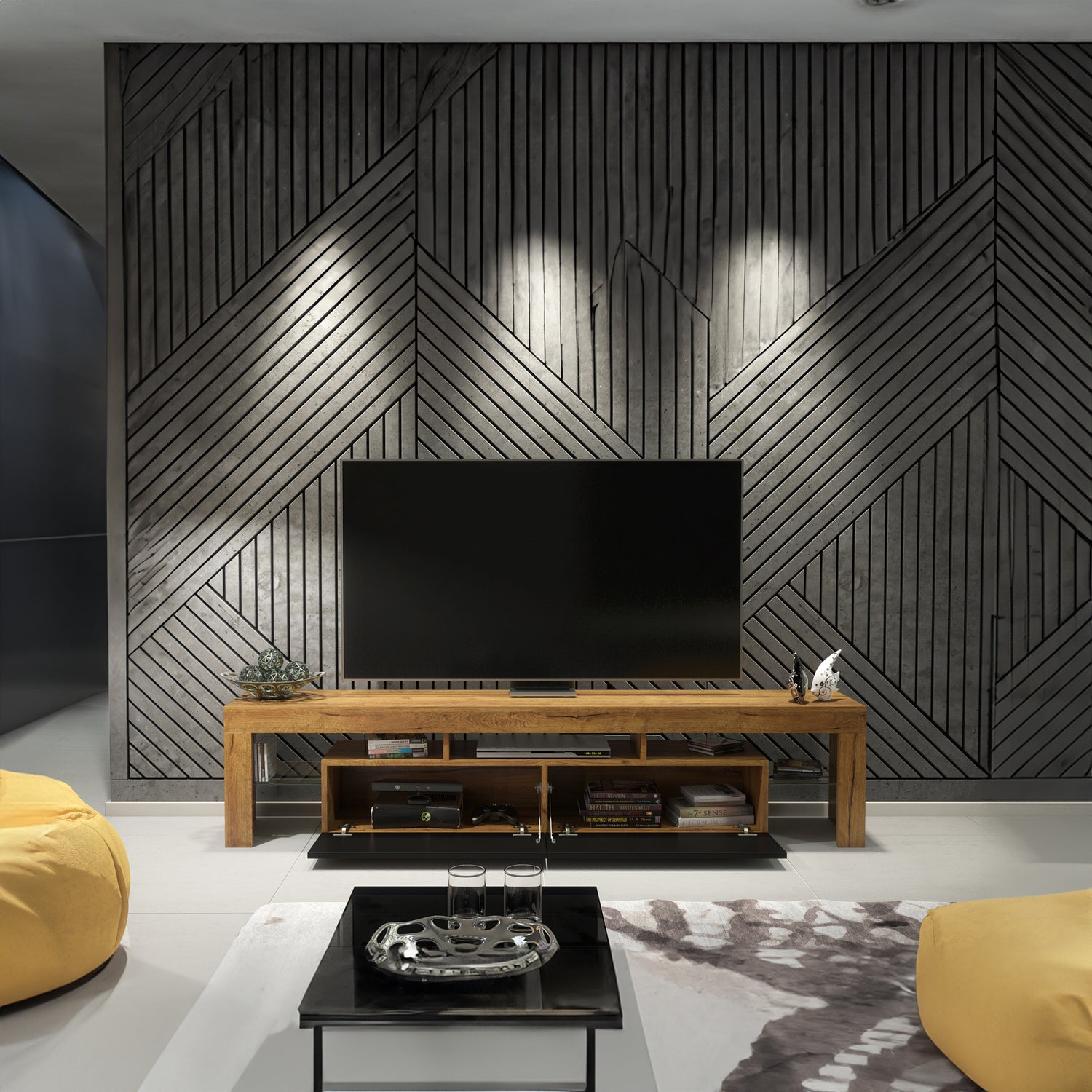 TV Stand – 200cm – High Gloss Doors – LED or Non-LED – Extra-Wide Modern Media Cabinet – LUNARO