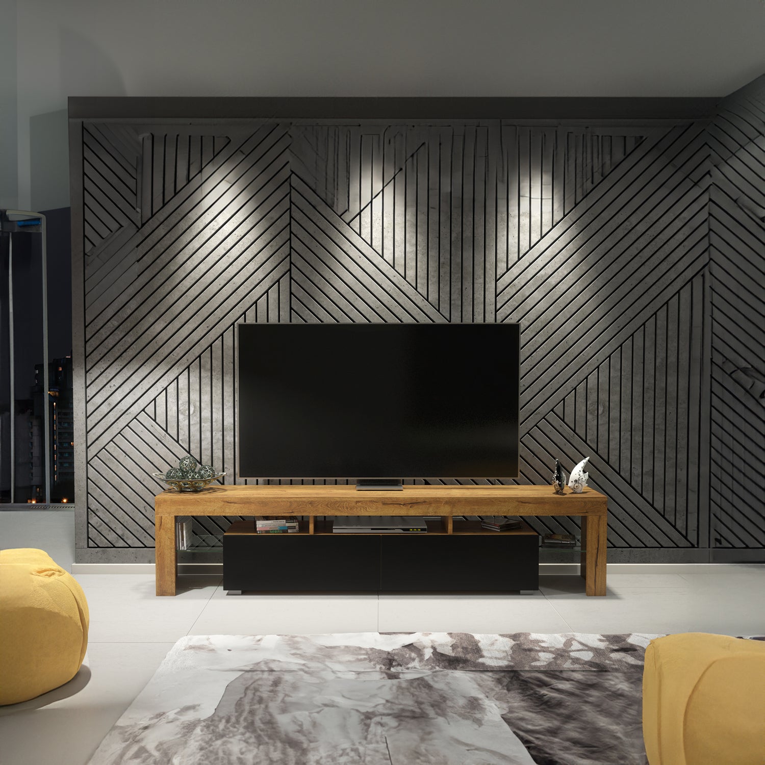 TV Stand – 200cm – High Gloss Doors – LED or Non-LED – Extra-Wide Modern Media Cabinet – LUNARO