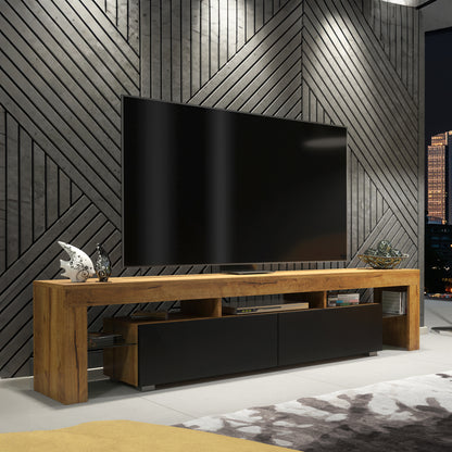 TV Stand – 200cm – High Gloss Doors – LED or Non-LED – Extra-Wide Modern Media Cabinet – LUNARO