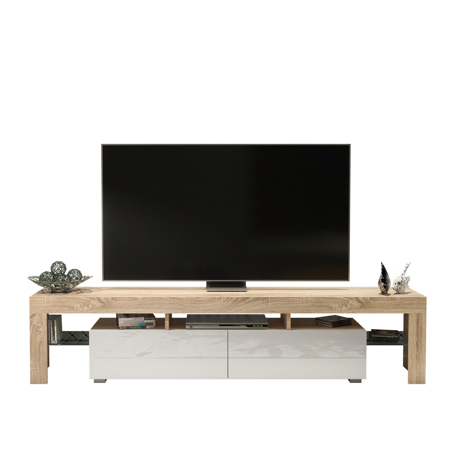 TV Stand – 200cm – High Gloss Doors – LED or Non-LED – Extra-Wide Modern Media Cabinet – LUNARO