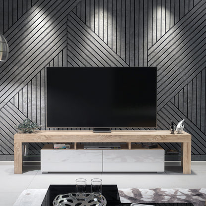 TV Stand – 200cm – High Gloss Doors – LED or Non-LED – Extra-Wide Modern Media Cabinet – LUNARO