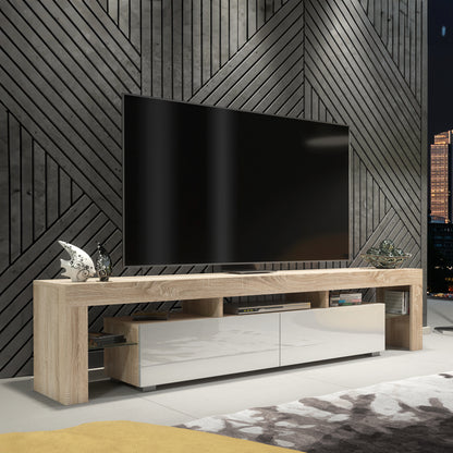 TV Stand – 200cm – High Gloss Doors – LED or Non-LED – Extra-Wide Modern Media Cabinet – LUNARO