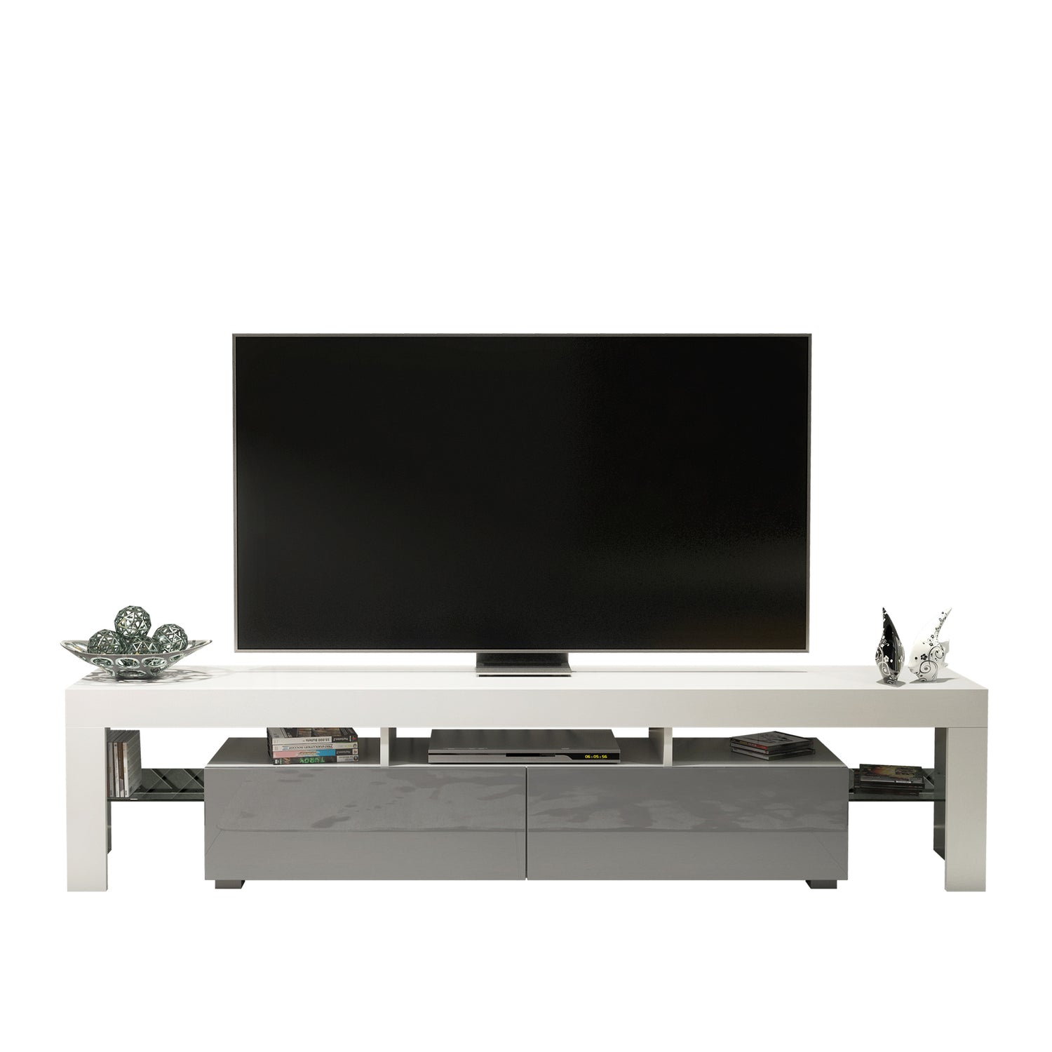 TV Stand – 200cm – High Gloss Doors – LED or Non-LED – Extra-Wide Modern Media Cabinet – LUNARO