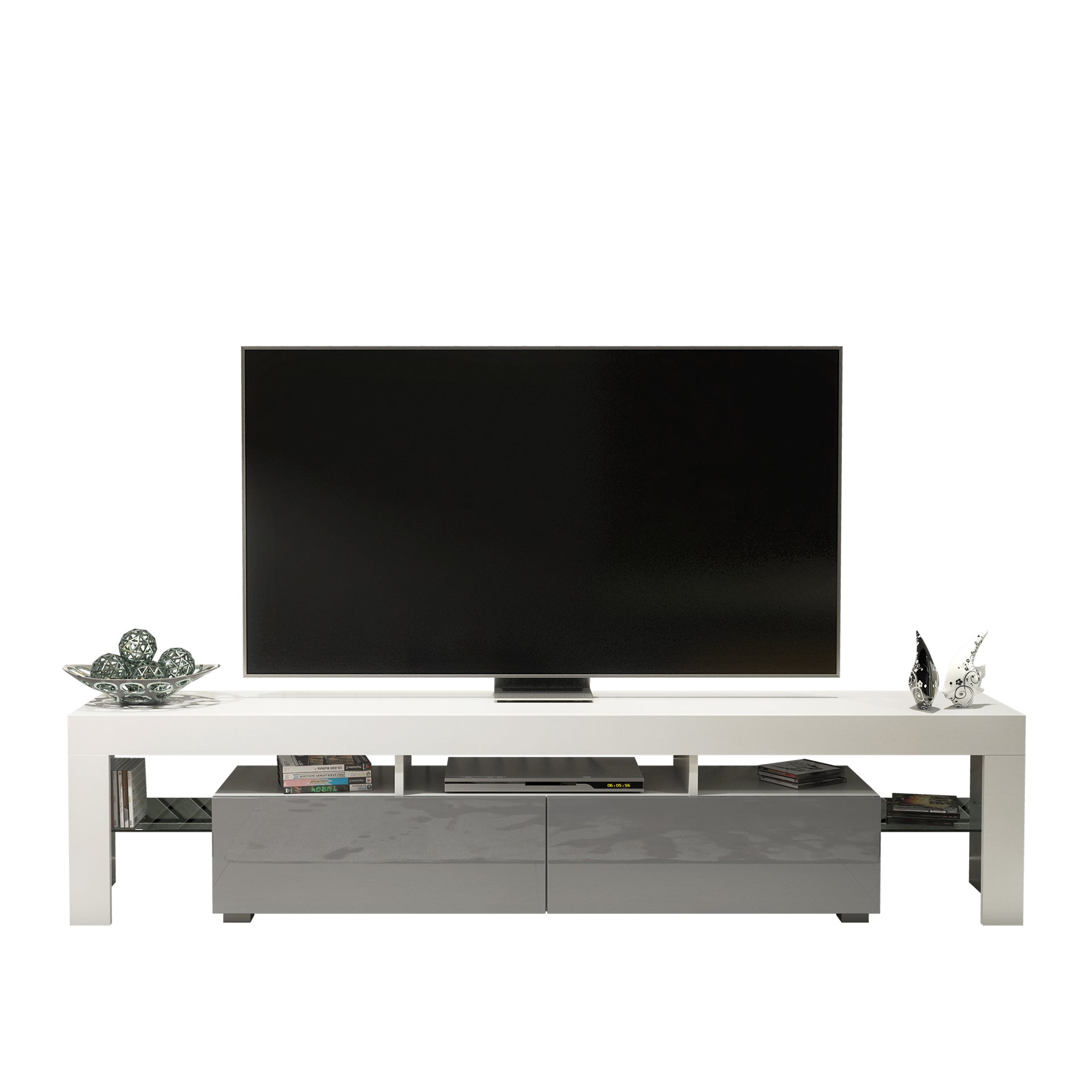 TV Stand – 200cm – High Gloss Doors – LED or Non-LED – Extra-Wide Modern Media Cabinet – LUNARO