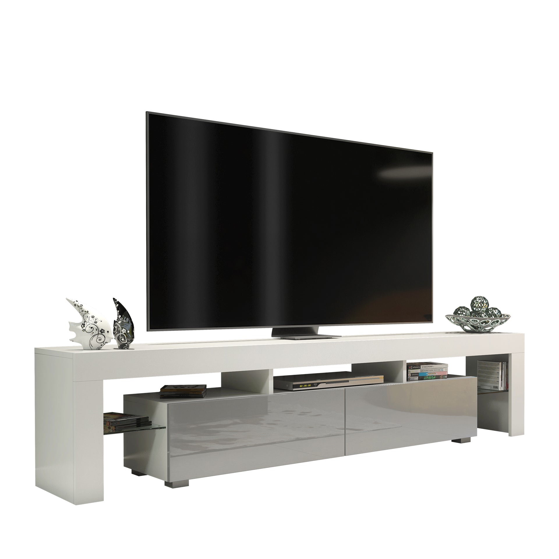 TV Stand – 200cm – High Gloss Doors – LED or Non-LED – Extra-Wide Modern Media Cabinet – LUNARO