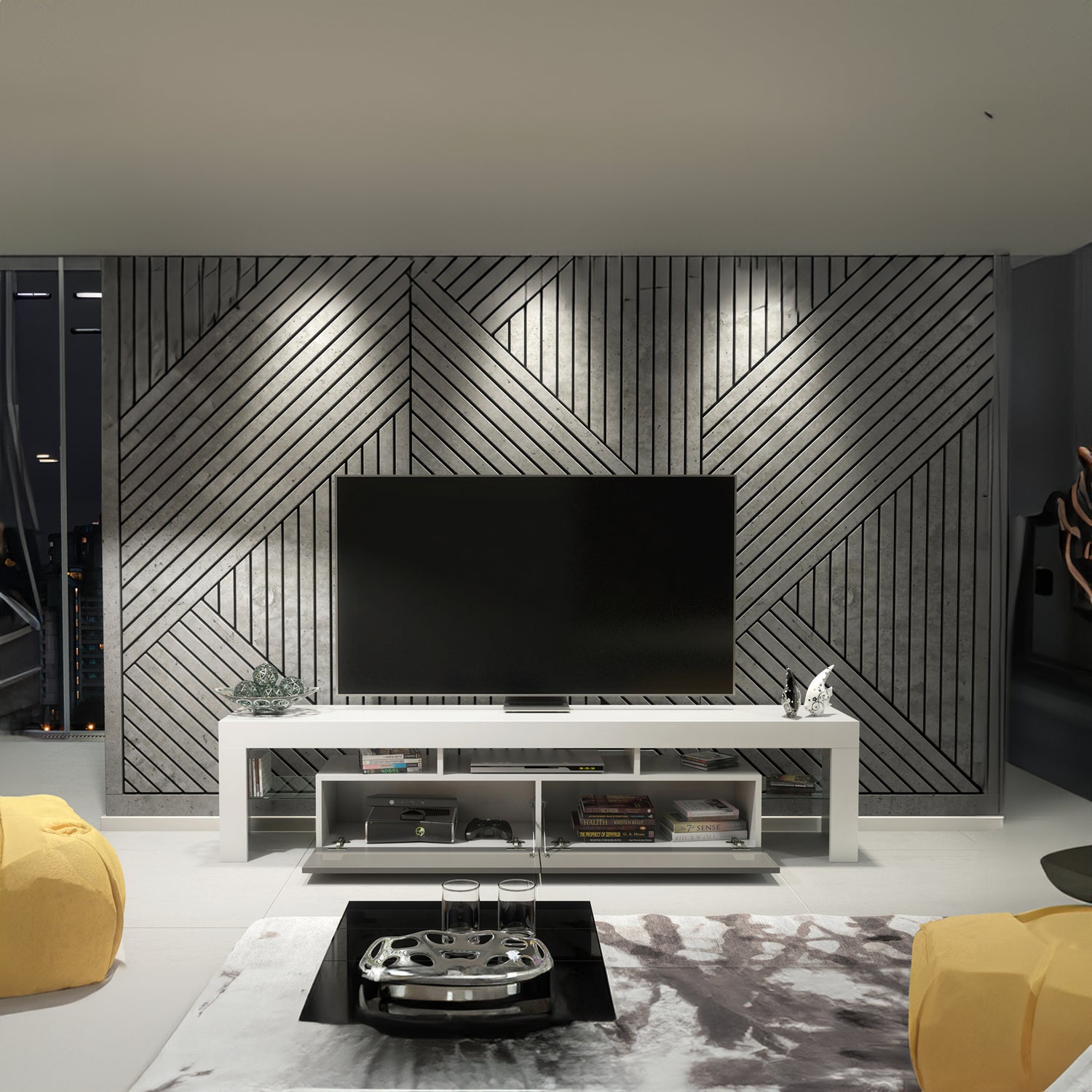 TV Stand – 200cm – High Gloss Doors – LED or Non-LED – Extra-Wide Modern Media Cabinet – LUNARO