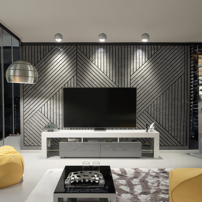 TV Stand – 200cm – High Gloss Doors – LED or Non-LED – Extra-Wide Modern Media Cabinet – LUNARO