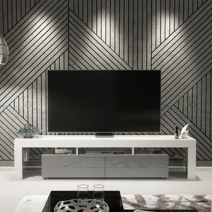 TV Stand – 200cm – High Gloss Doors – LED or Non-LED – Extra-Wide Modern Media Cabinet – LUNARO