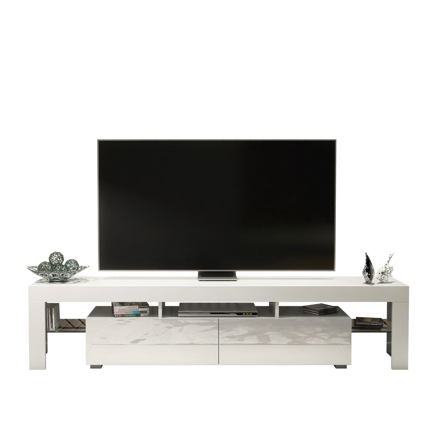 TV Stand – 200cm – High Gloss Doors – LED or Non-LED – Extra-Wide Modern Media Cabinet – LUNARO