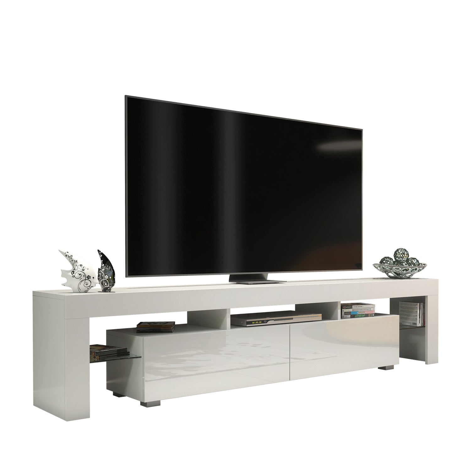 TV Stand – 200cm – High Gloss Doors – LED or Non-LED – Extra-Wide Modern Media Cabinet – LUNARO