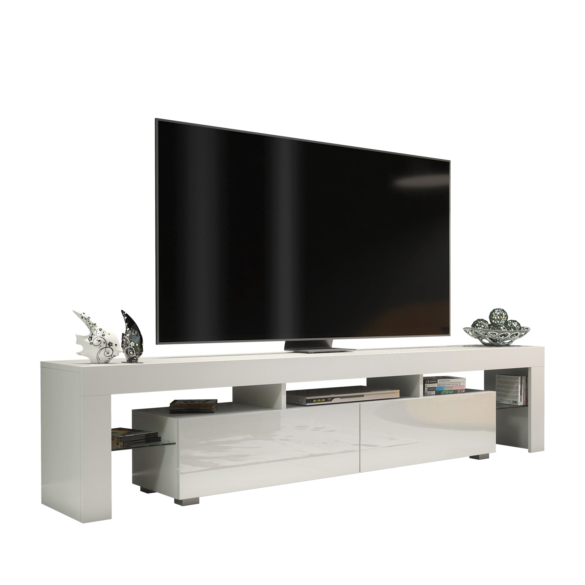 TV Stand – 200cm – High Gloss Doors – LED or Non-LED – Extra-Wide Modern Media Cabinet – LUNARO