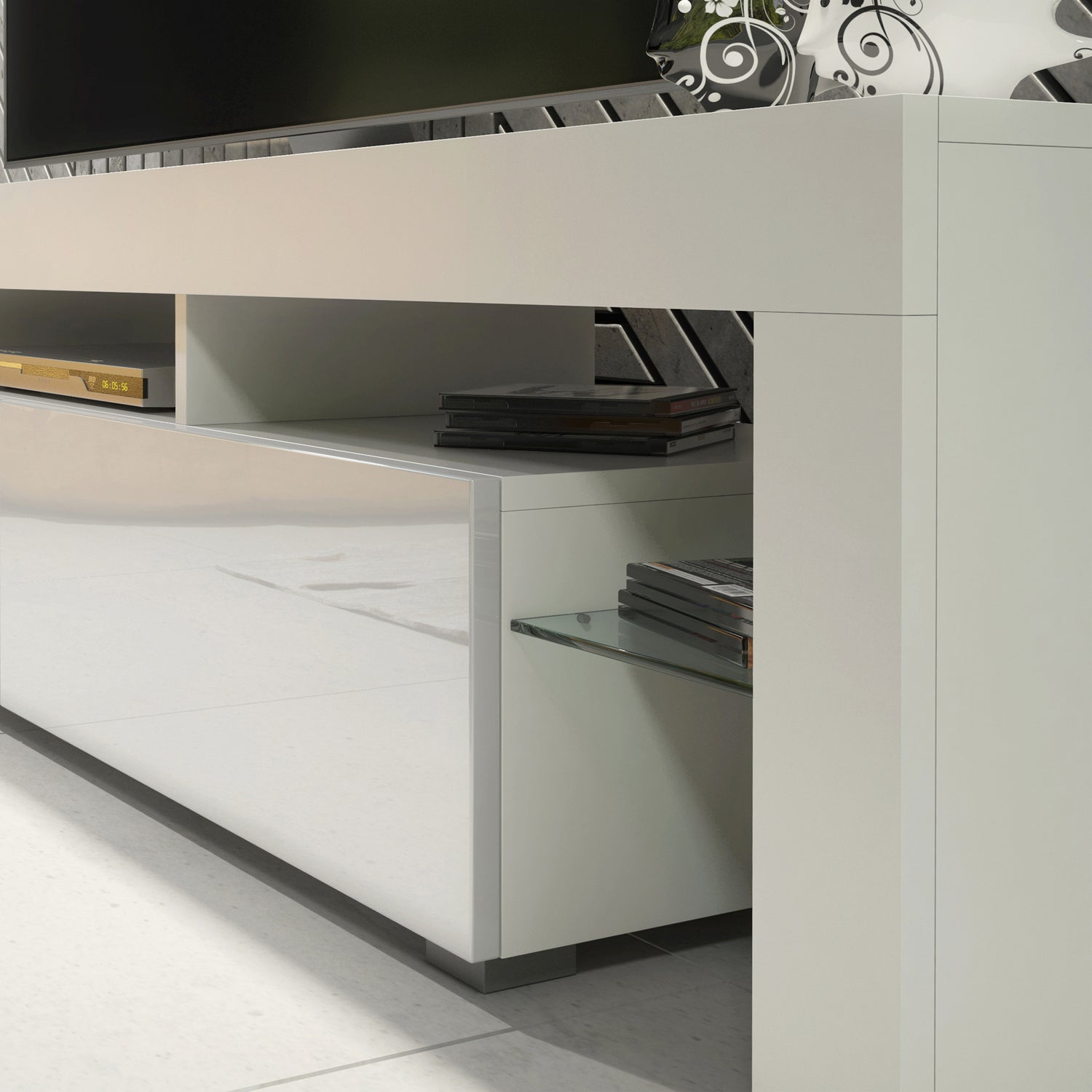 TV Stand – 200cm – High Gloss Doors – LED or Non-LED – Extra-Wide Modern Media Cabinet – LUNARO