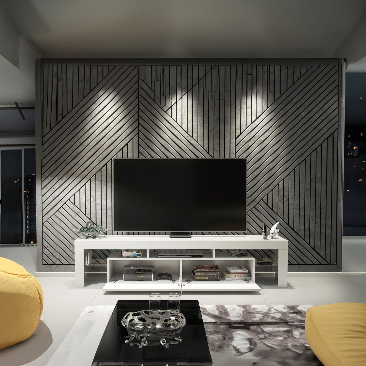 TV Stand – 200cm – High Gloss Doors – LED or Non-LED – Extra-Wide Modern Media Cabinet – LUNARO