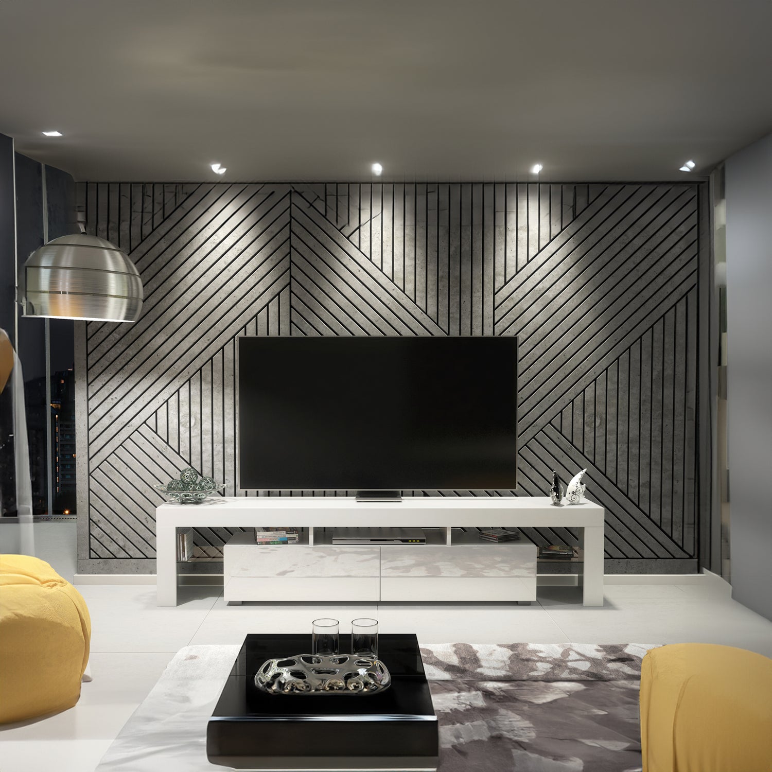 TV Stand – 200cm – High Gloss Doors – LED or Non-LED – Extra-Wide Modern Media Cabinet – LUNARO