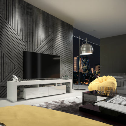 TV Stand – 200cm – High Gloss Doors – LED or Non-LED – Extra-Wide Modern Media Cabinet – LUNARO