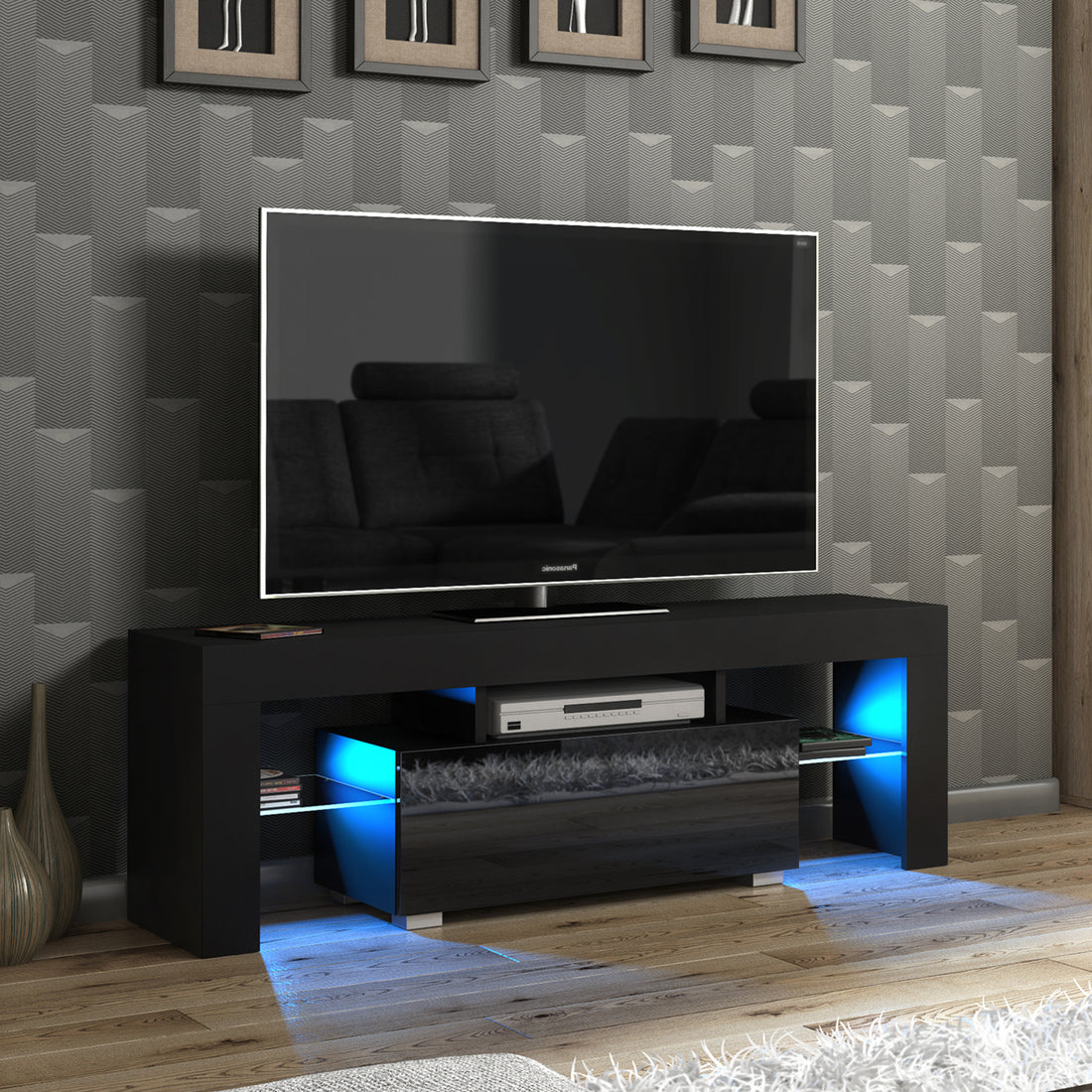 TV Stand – 130cm – High Gloss Doors – LED or Non-LED – Modern Compact Media Unit – LUNARO