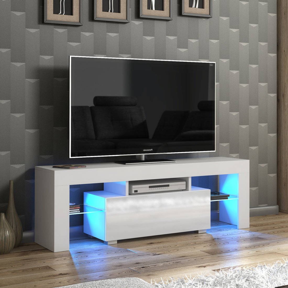 TV Stand – 130cm – High Gloss Doors – LED or Non-LED – Modern Compact Media Unit – LUNARO