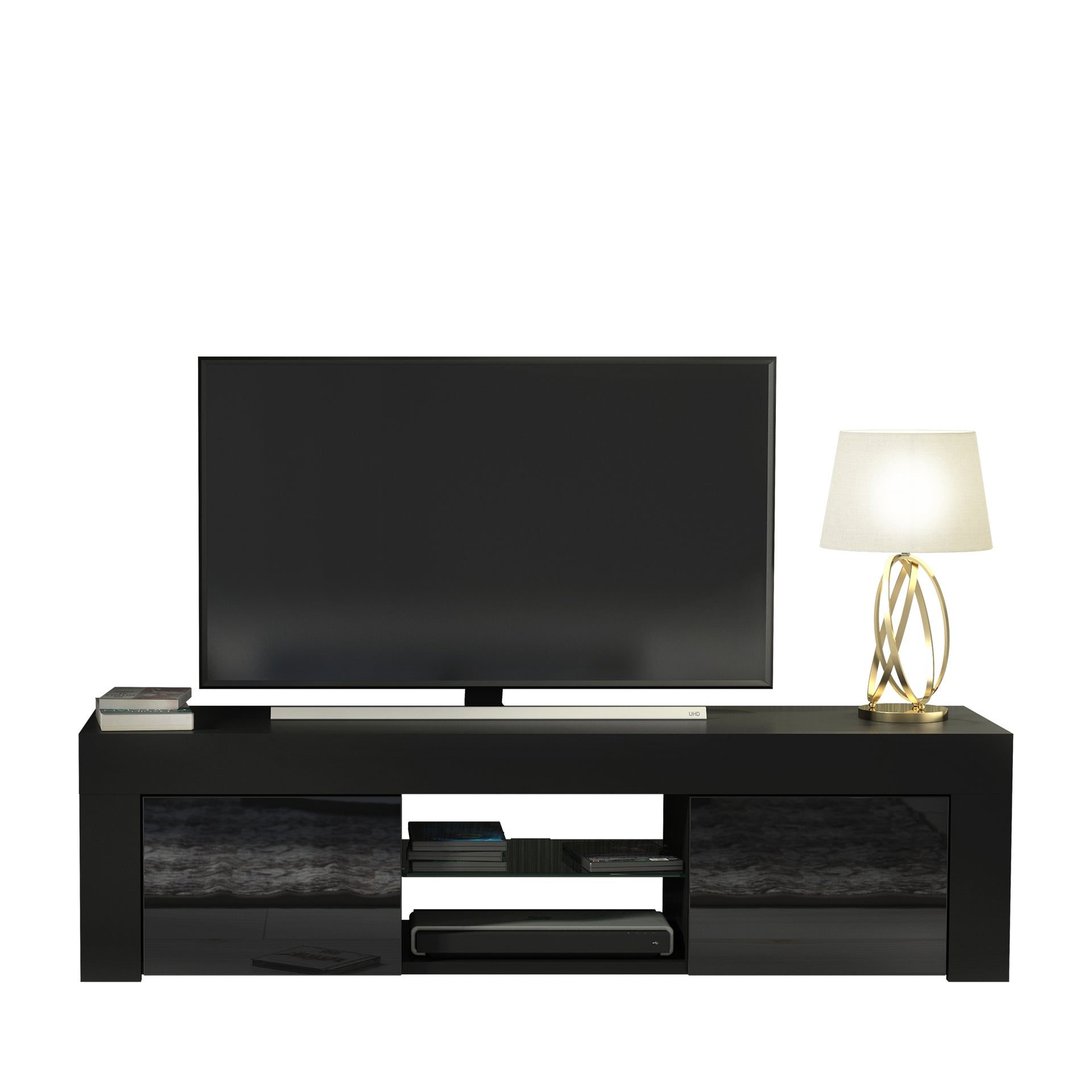 TV Stand – 130cm – High Gloss Doors – LED or Non-LED – Modern Media Cabinet  – LUNARO