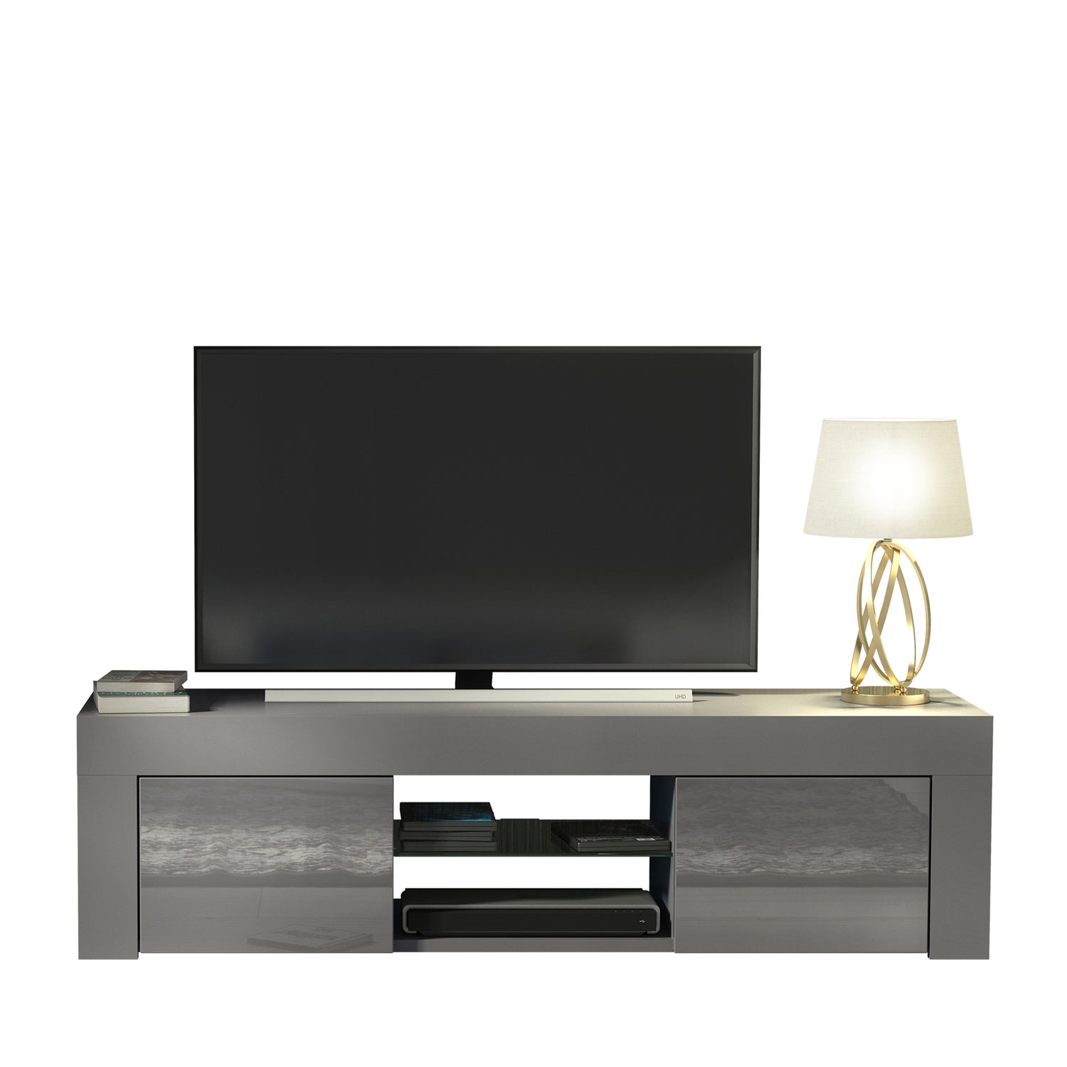 TV Stand – 130cm – High Gloss Doors – LED or Non-LED – Modern Media Cabinet  – LUNARO