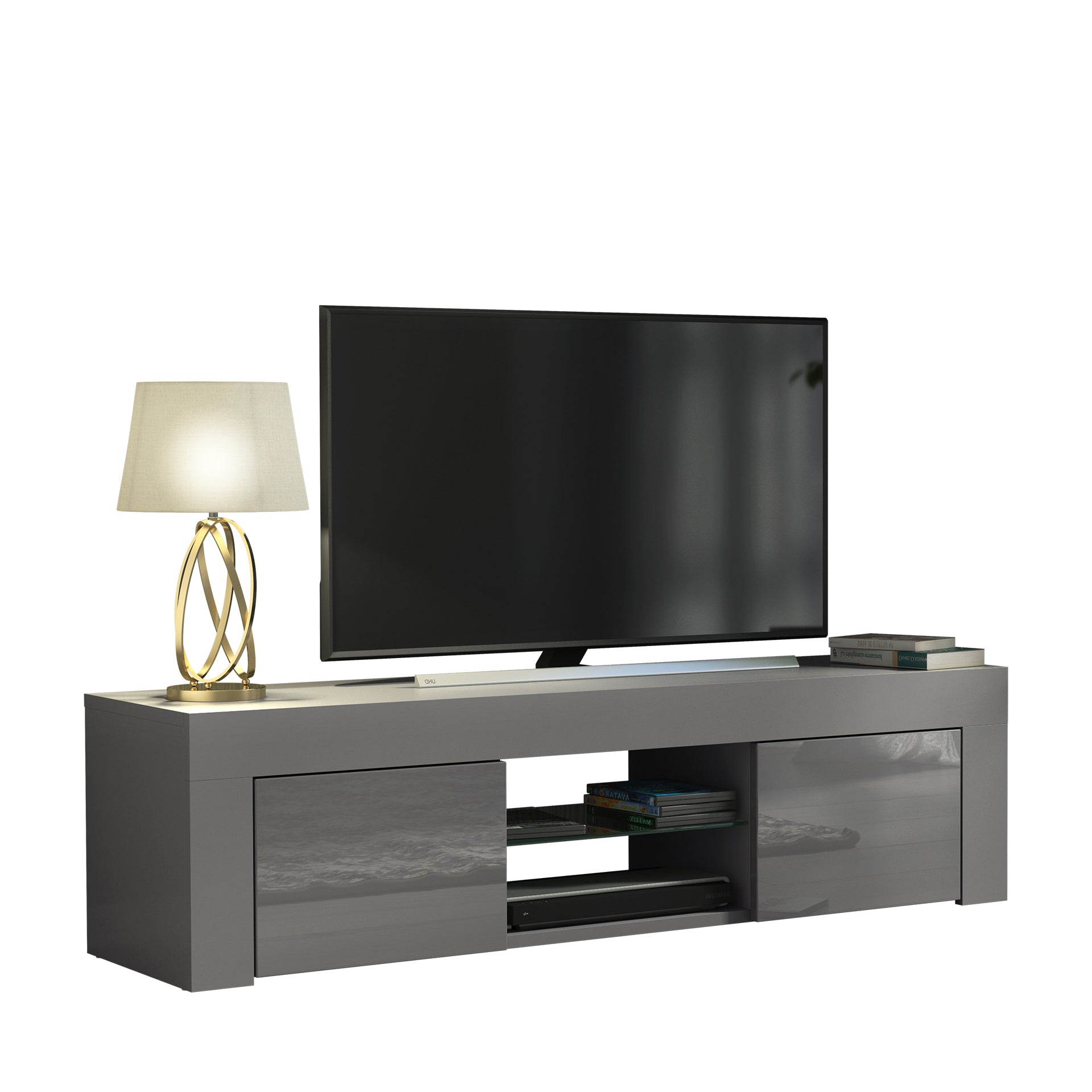 TV Stand – 130cm – High Gloss Doors – LED or Non-LED – Modern Media Cabinet  – LUNARO