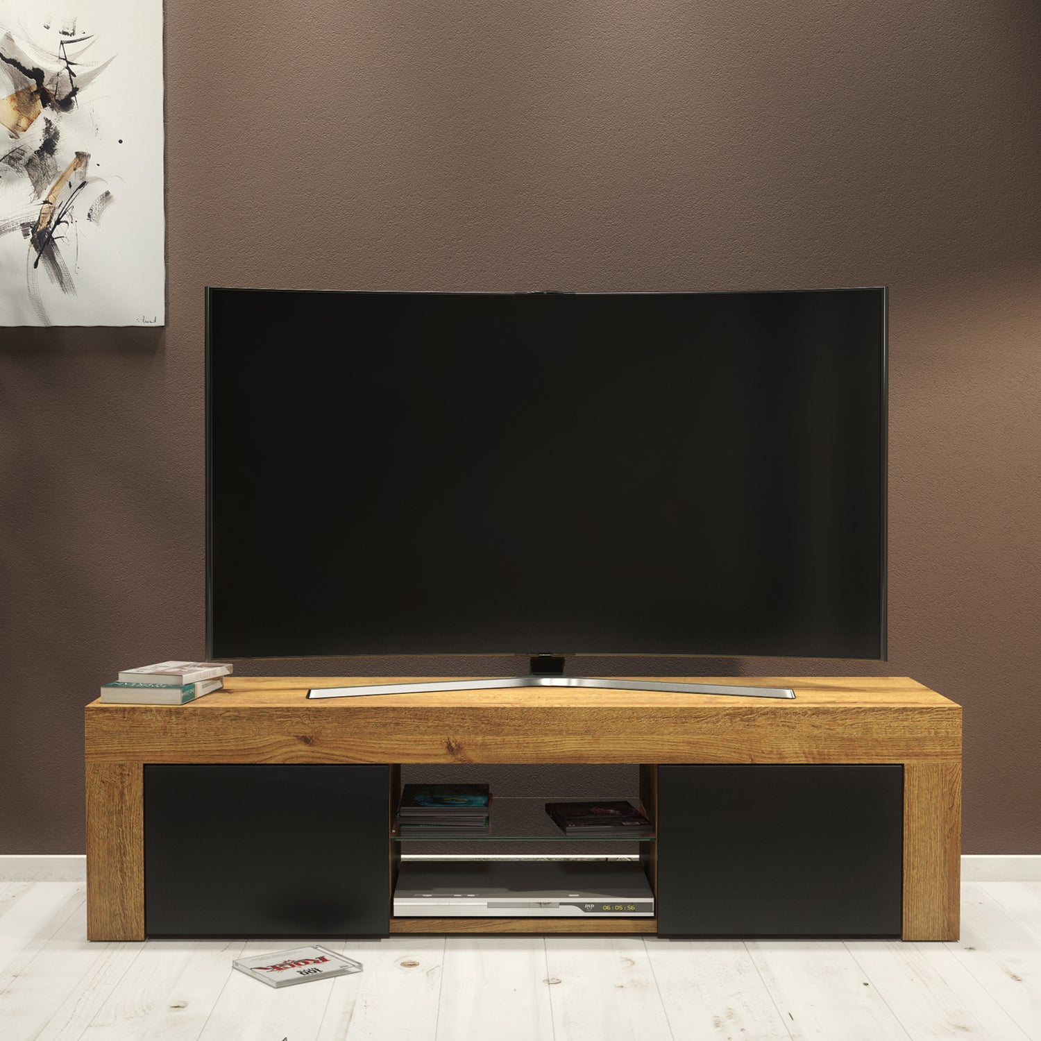 TV Stand – 130cm – High Gloss Doors – LED or Non-LED – Modern Media Cabinet  – LUNARO