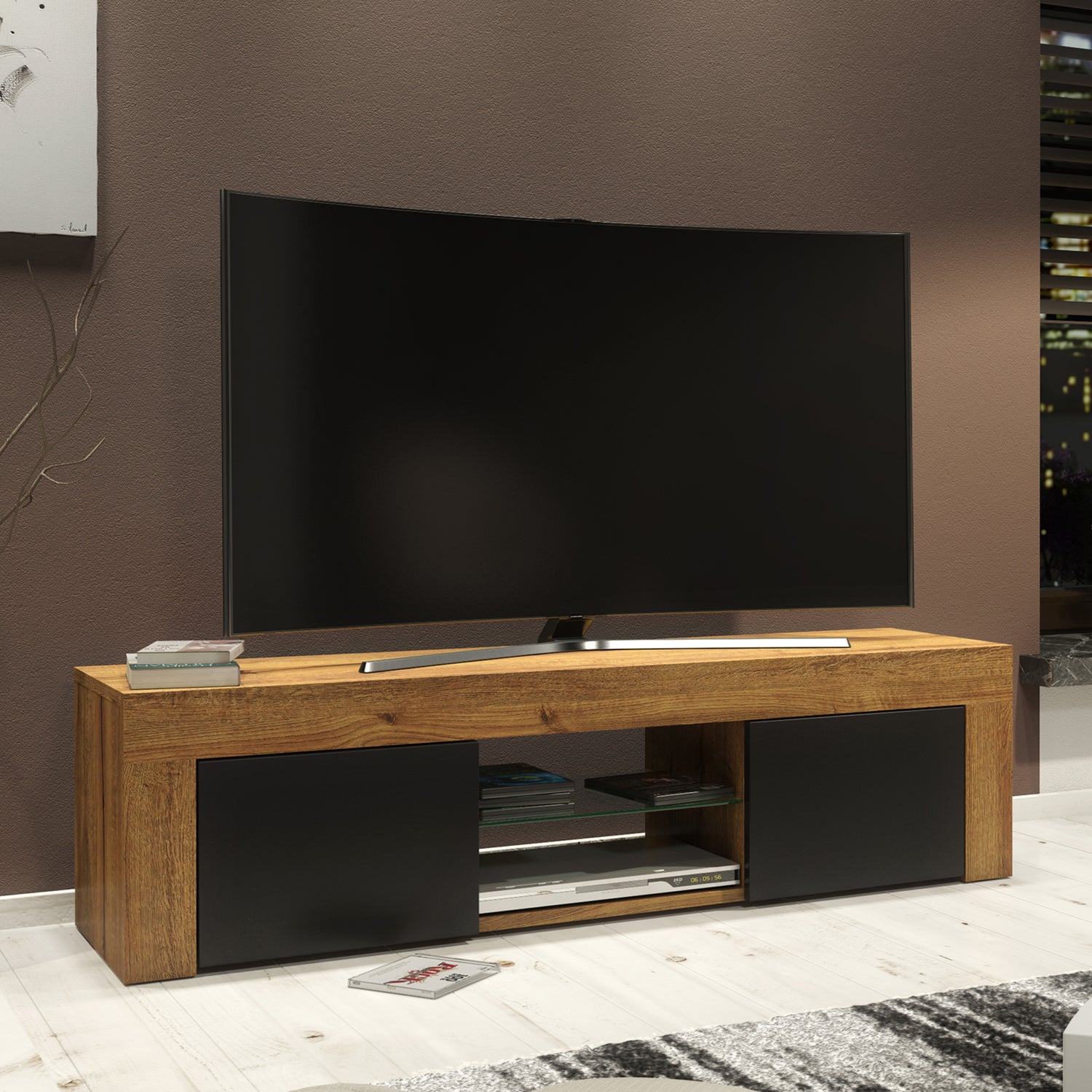 TV Stand – 130cm – High Gloss Doors – LED or Non-LED – Modern Media Cabinet  – LUNARO