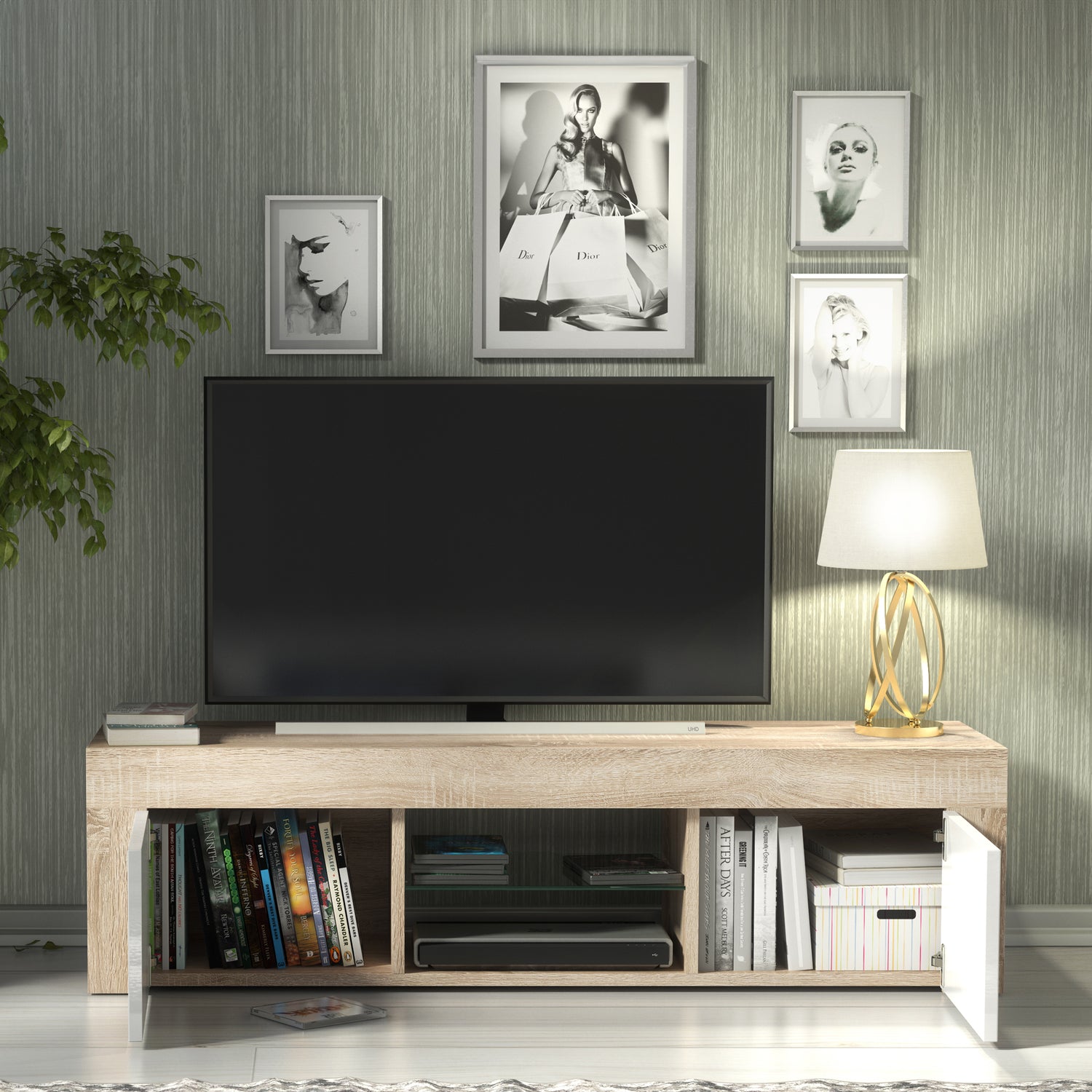 TV Stand – 130cm – High Gloss Doors – LED or Non-LED – Modern Media Cabinet  – LUNARO