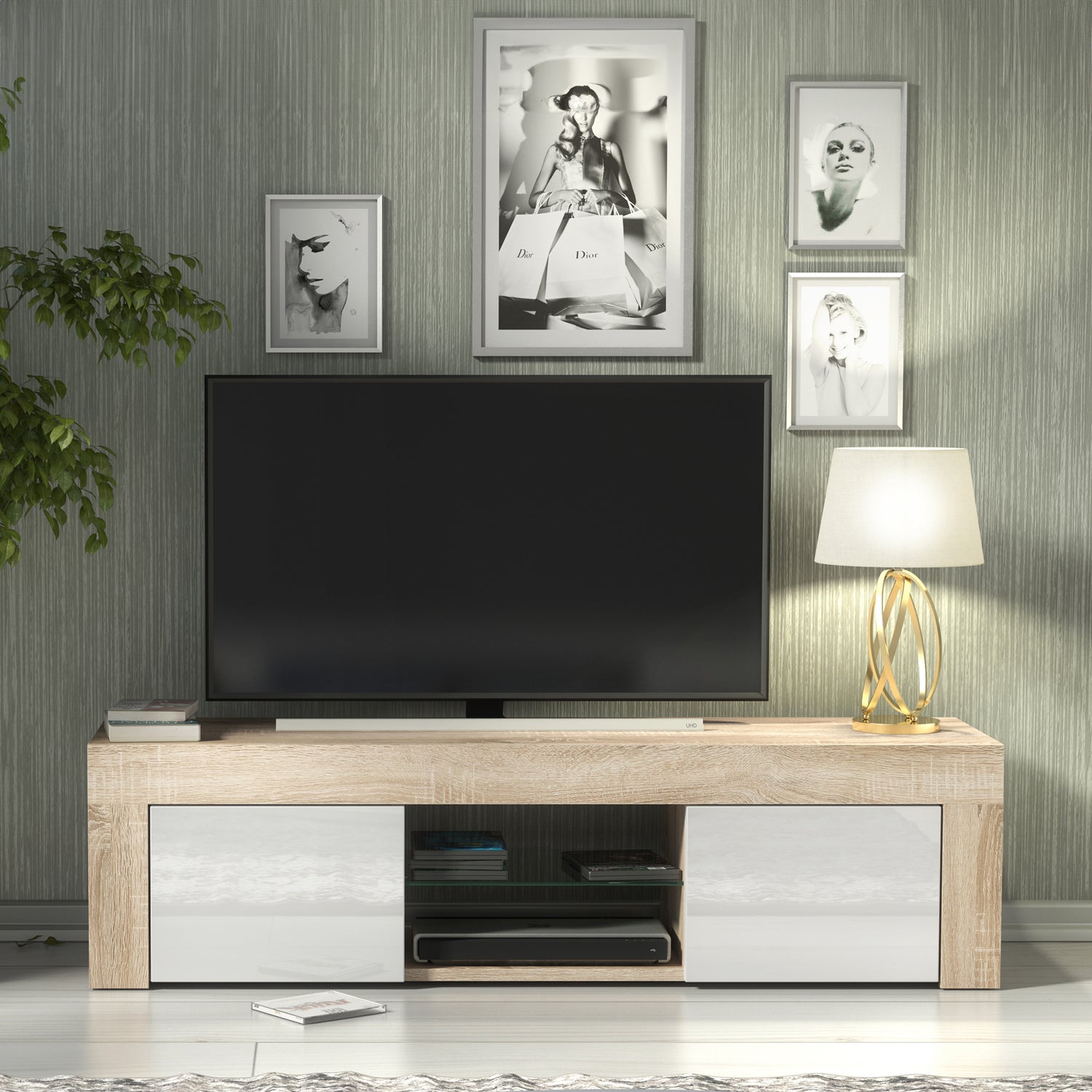TV Stand – 130cm – High Gloss Doors – LED or Non-LED – Modern Media Cabinet  – LUNARO