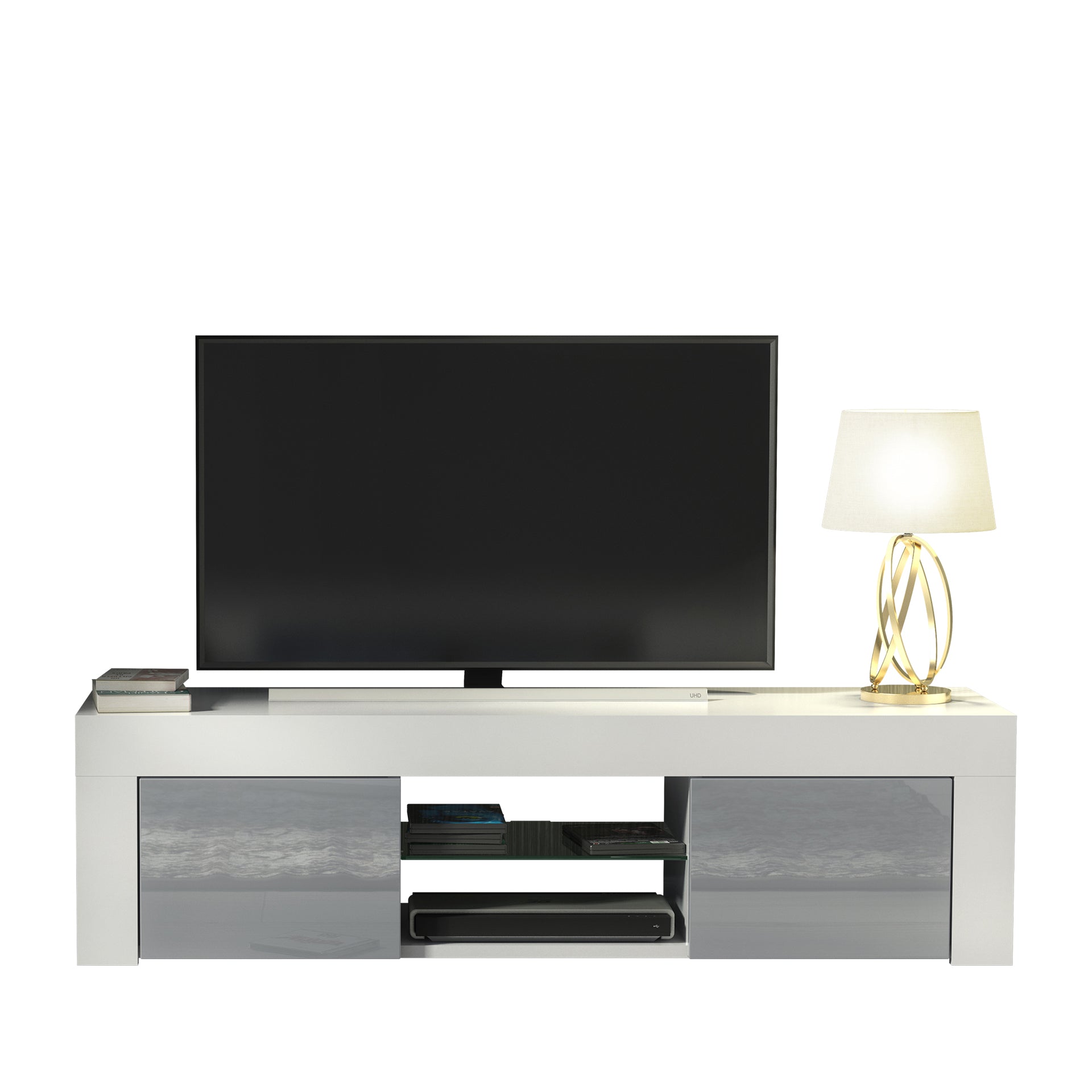 TV Stand – 130cm – High Gloss Doors – LED or Non-LED – Modern Media Cabinet  – LUNARO