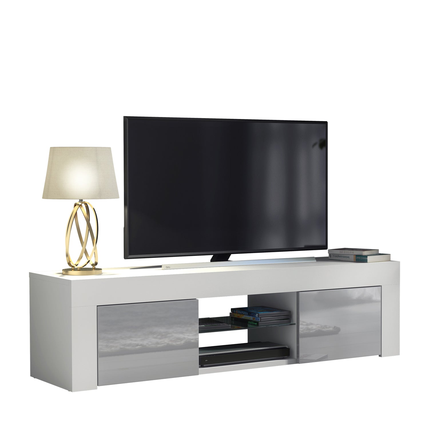 TV Stand – 130cm – High Gloss Doors – LED or Non-LED – Modern Media Cabinet  – LUNARO