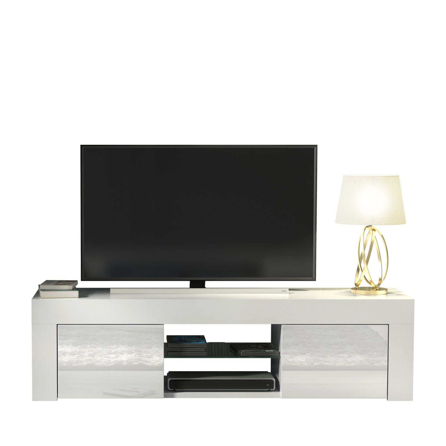 TV Stand – 130cm – High Gloss Doors – LED or Non-LED – Modern Media Cabinet  – LUNARO