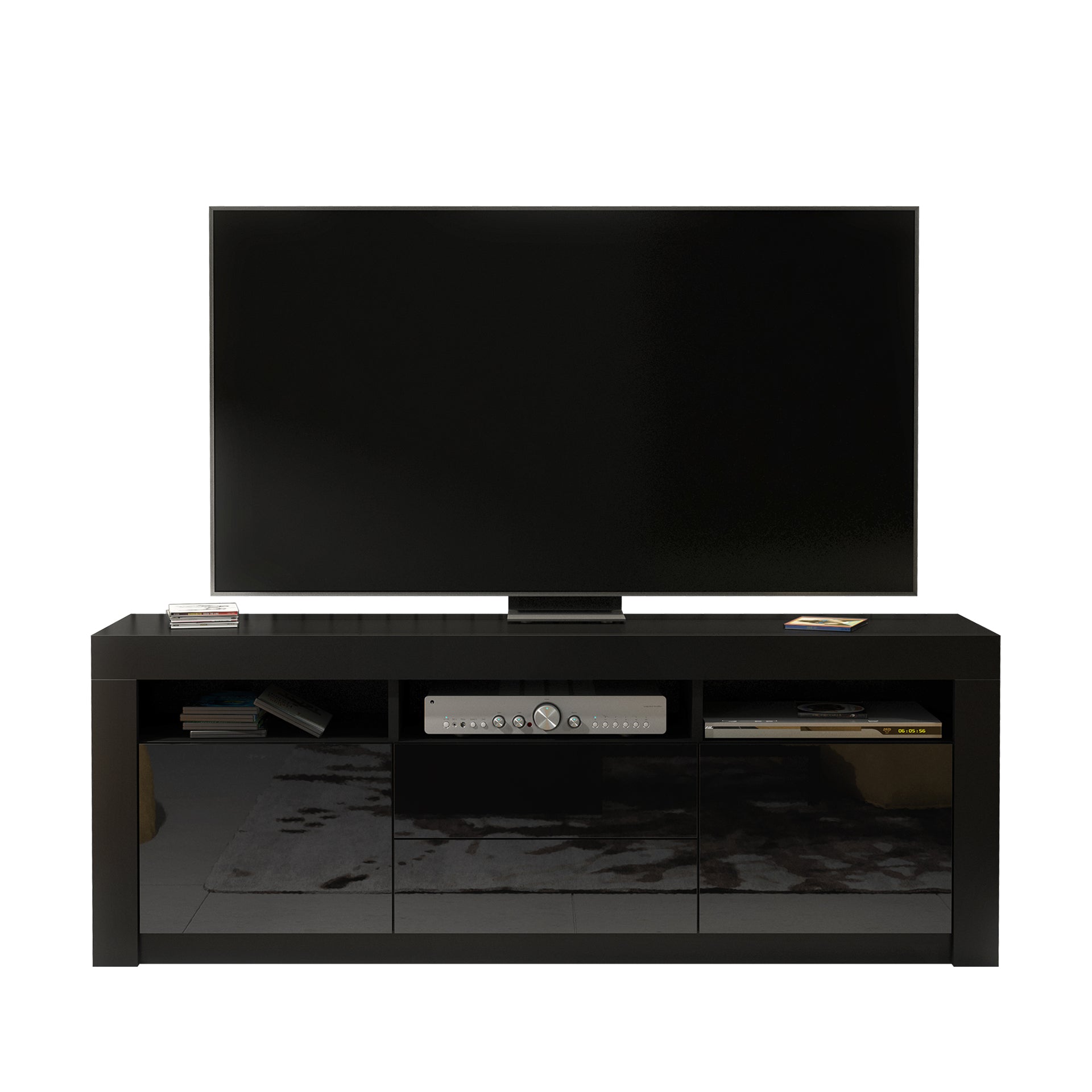 TV Stand – 160cm – High Gloss Doors – LED or Non-LED – Modern Storage Cabinet – LUNARO