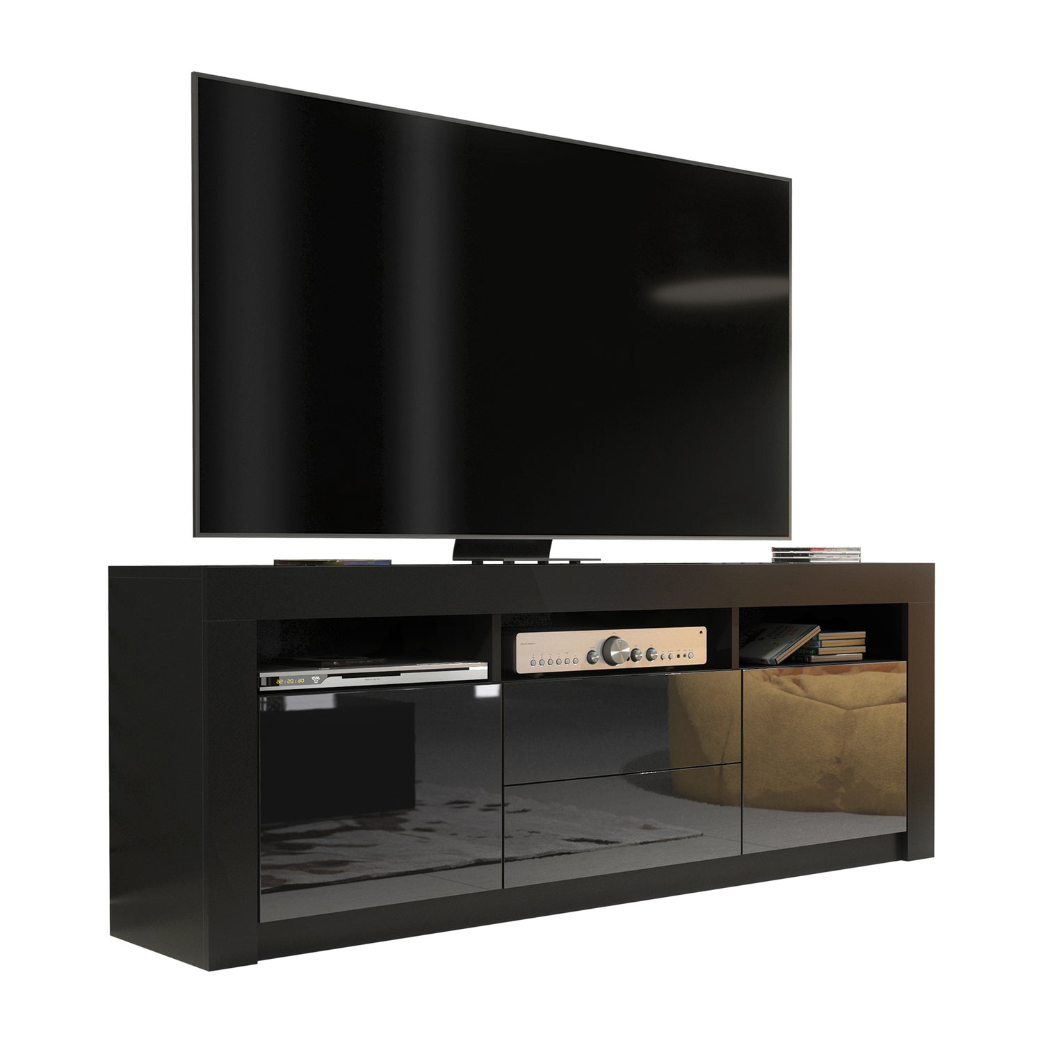 TV Stand – 160cm – High Gloss Doors – LED or Non-LED – Modern Storage Cabinet – LUNARO