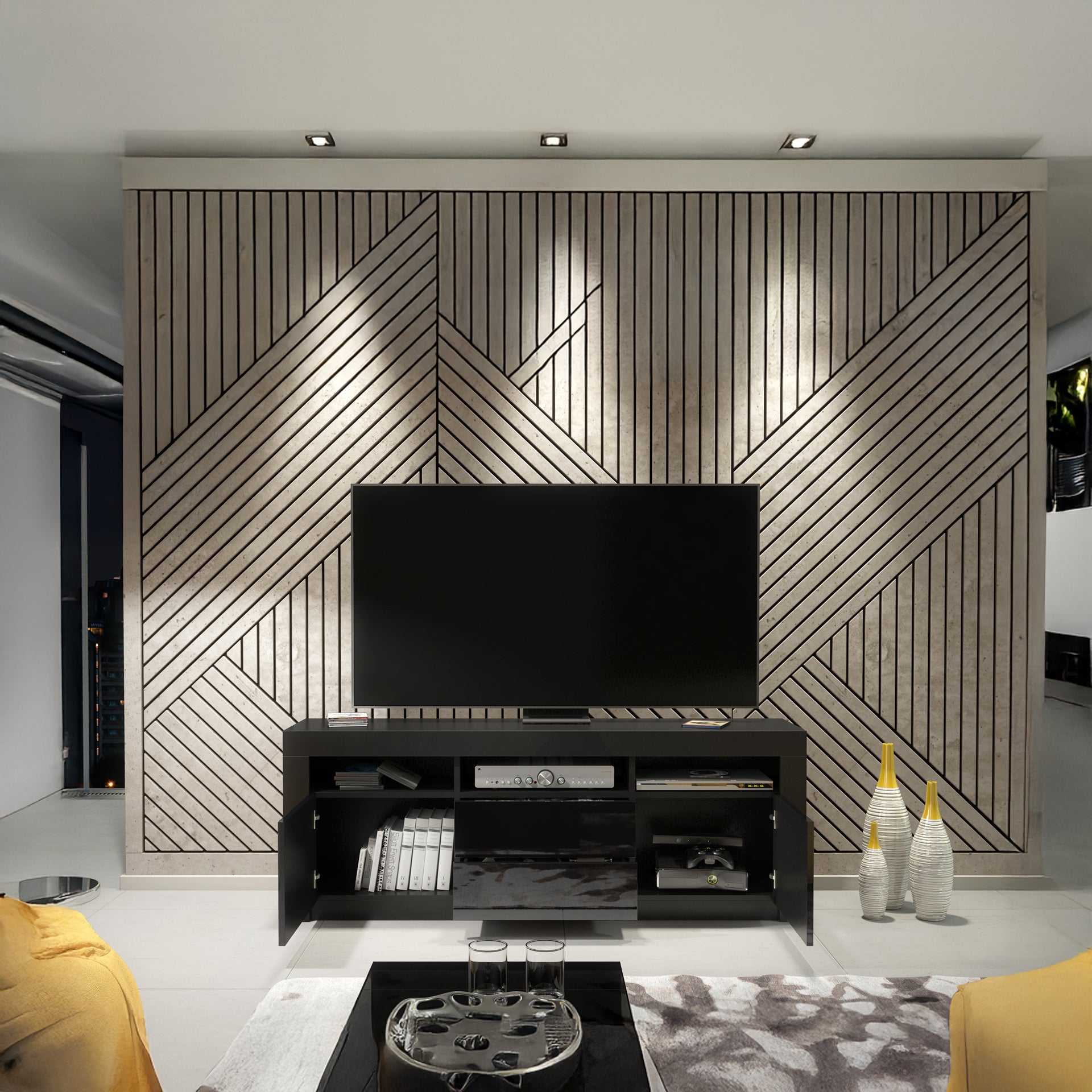 TV Stand – 160cm – High Gloss Doors – LED or Non-LED – Modern Storage Cabinet – LUNARO