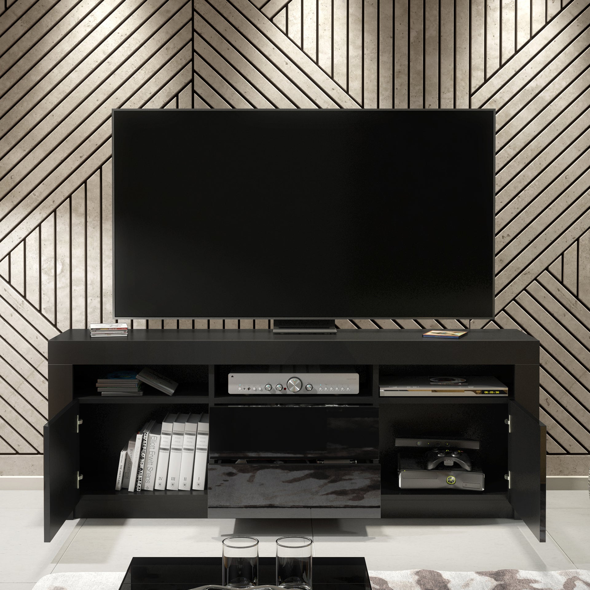 TV Stand – 160cm – High Gloss Doors – LED or Non-LED – Modern Storage Cabinet – LUNARO