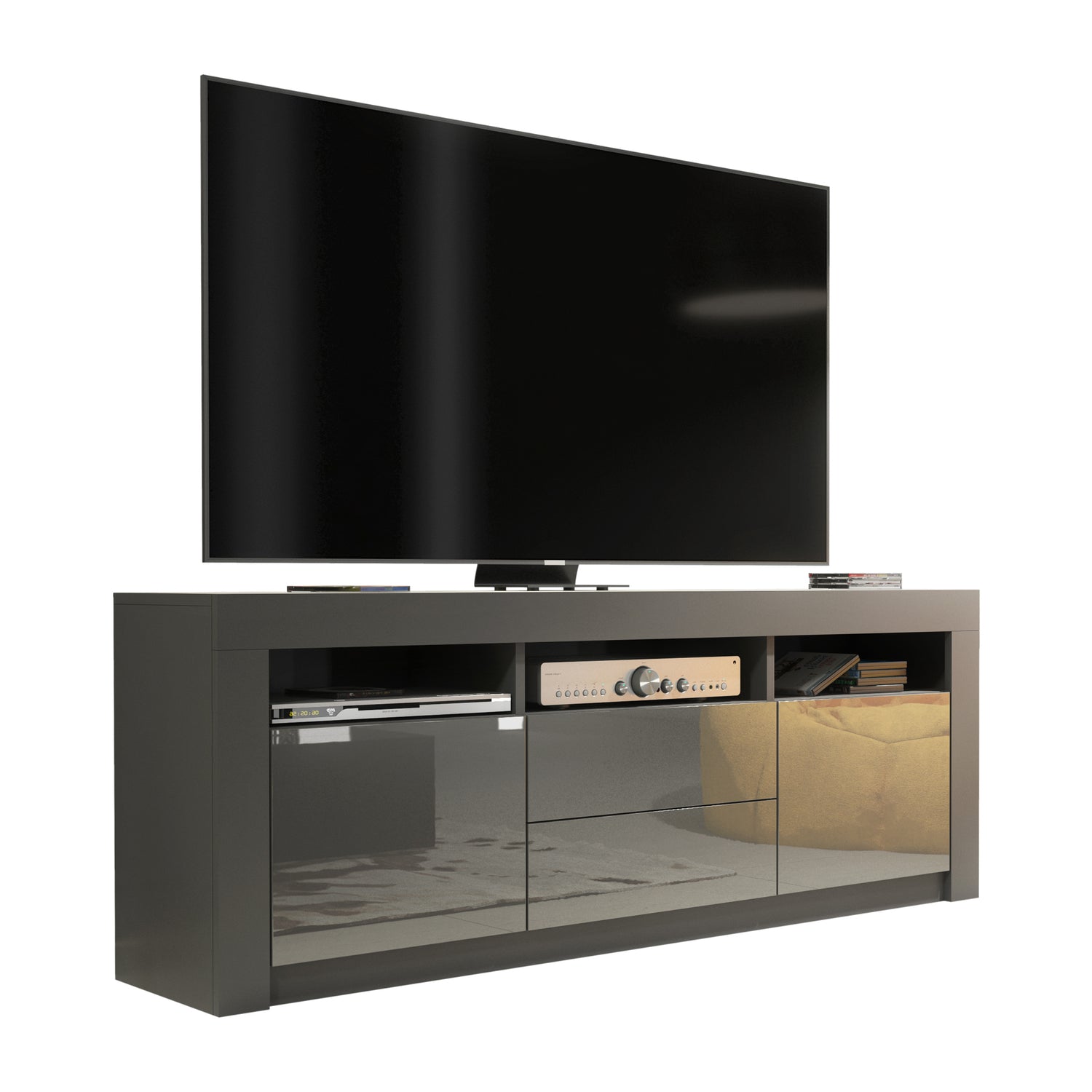 TV Stand – 160cm – High Gloss Doors – LED or Non-LED – Modern Storage Cabinet – LUNARO