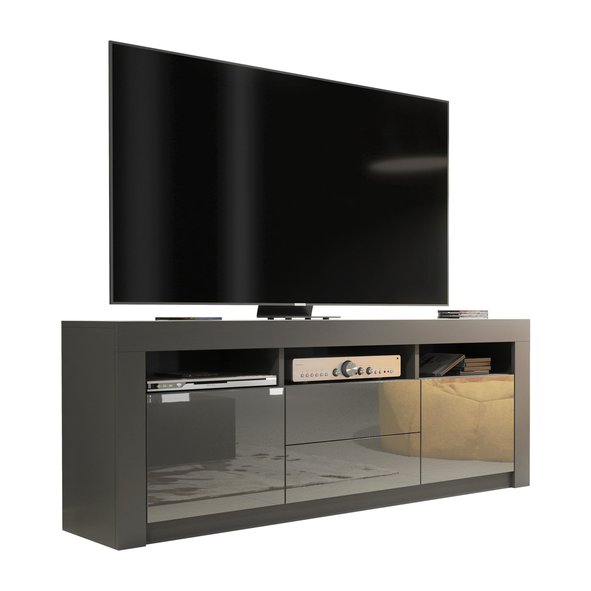 TV Stand – 160cm – High Gloss Doors – LED or Non-LED – Modern Storage Cabinet – LUNARO
