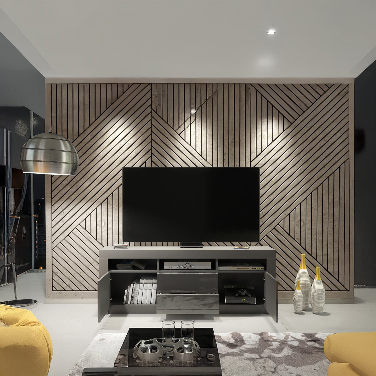 TV Stand – 160cm – High Gloss Doors – LED or Non-LED – Modern Storage Cabinet – LUNARO