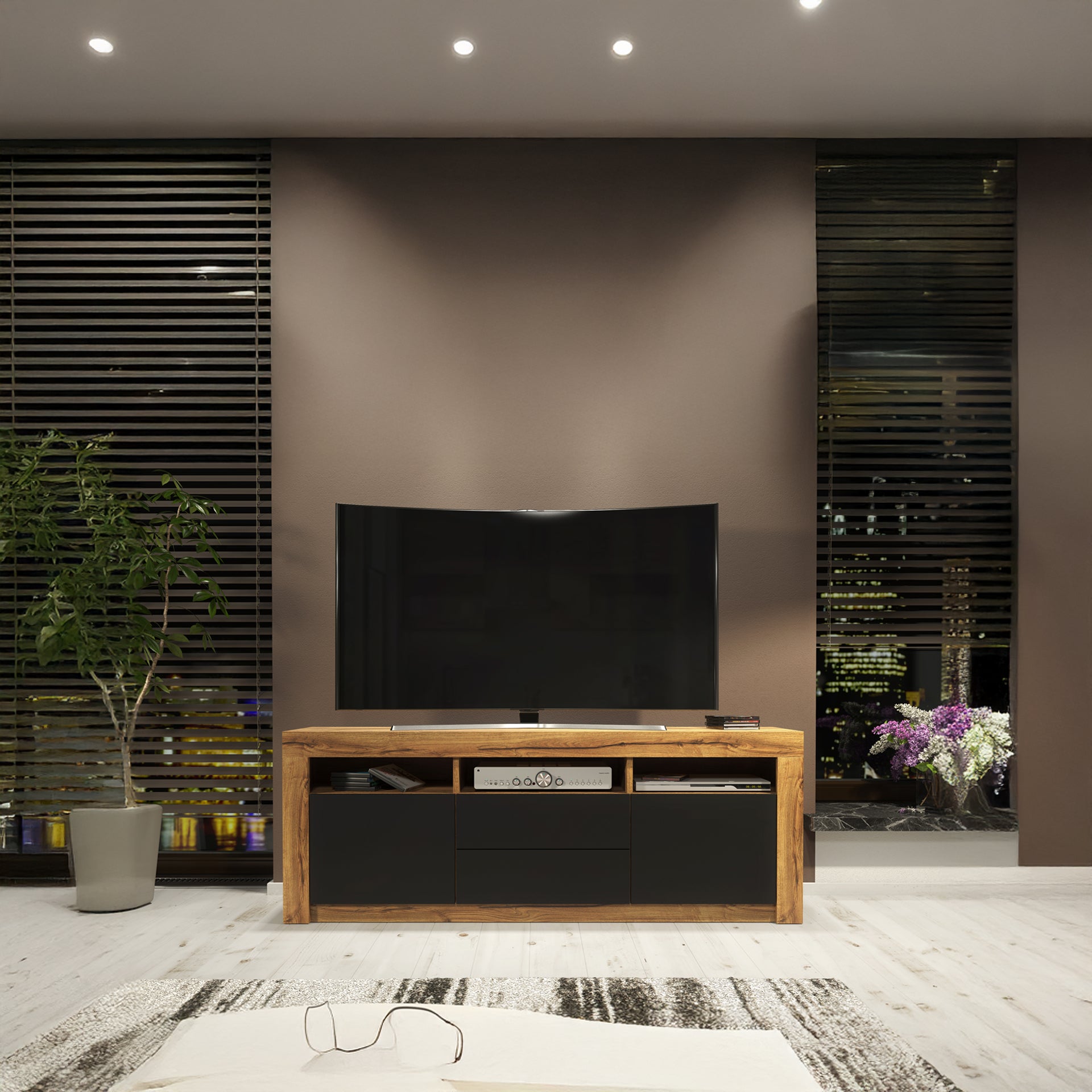 TV Stand – 160cm – High Gloss Doors – LED or Non-LED – Modern Storage Cabinet – LUNARO