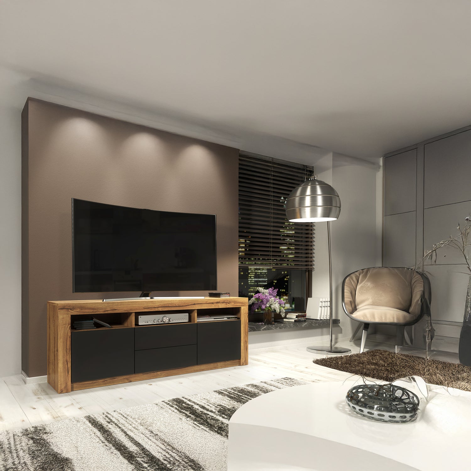 TV Stand – 160cm – High Gloss Doors – LED or Non-LED – Modern Storage Cabinet – LUNARO